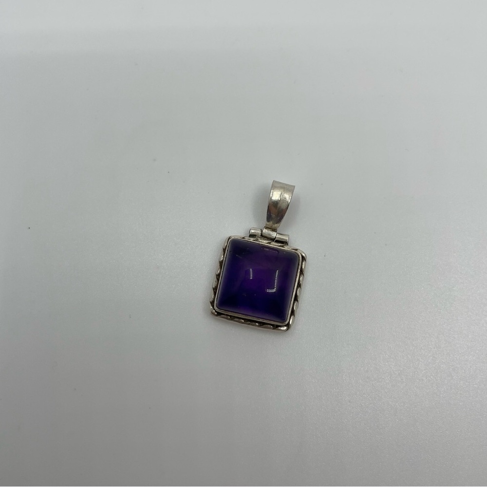 Sterling Silver (925) Purple Amethyst Square Pendant Earthy Boho Simple